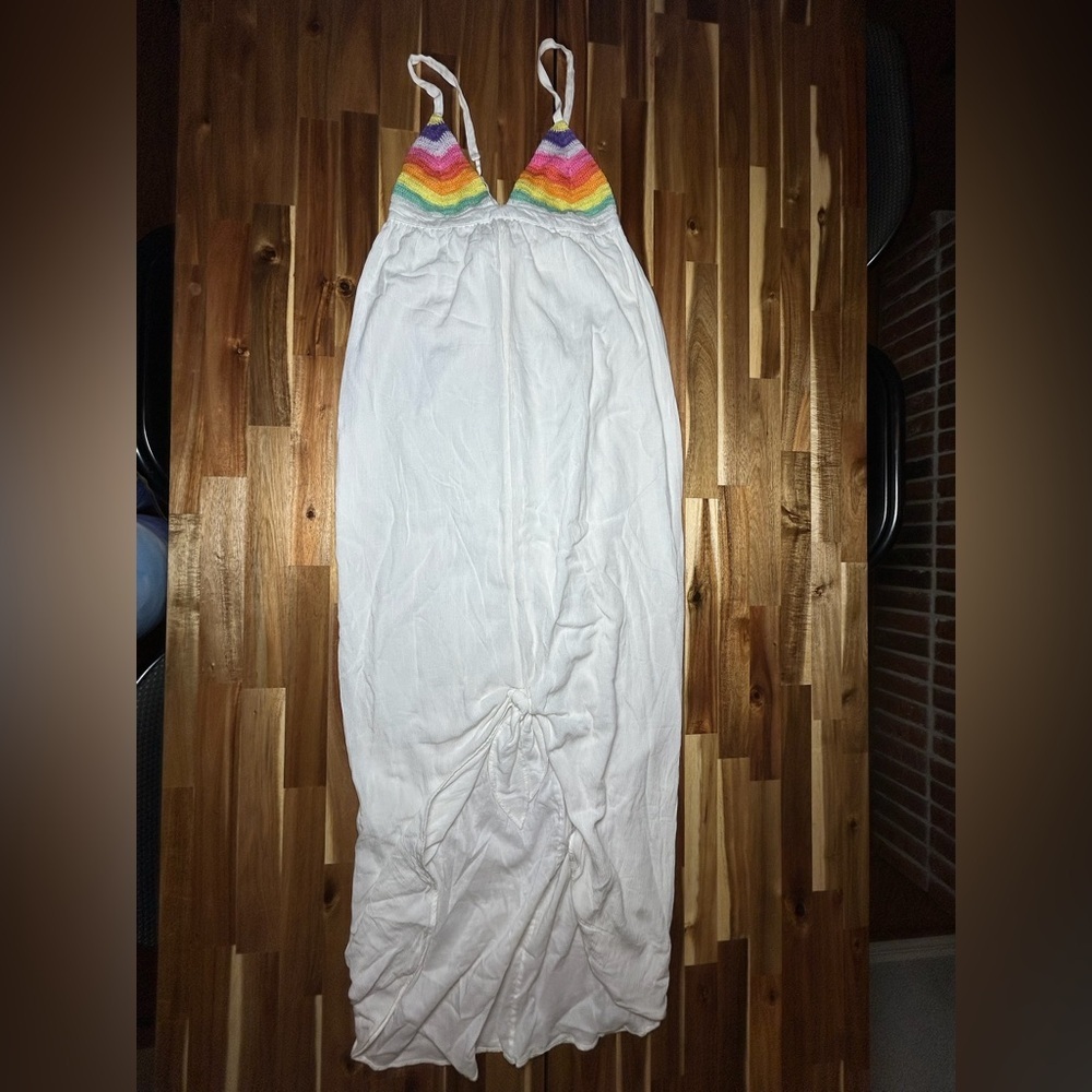 Mara Hoffman White Maxi Dress Rainbow Chevron Bust Spaghetti Strap Resort Beach - Picture 4 of 10